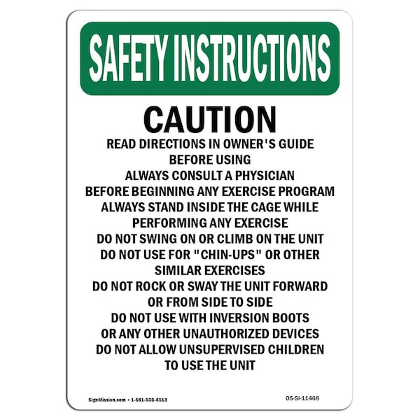 OSHA Sign, Read Directions In Owner's, 24in X 18in Rigid Plastic, 18" W, 24" L, Portrait